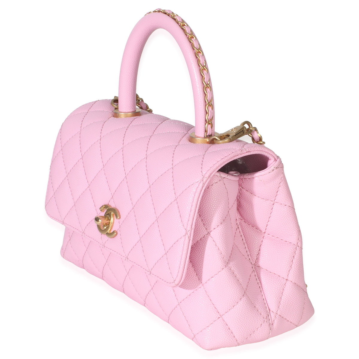 Pink Quilted Caviar Small Coco Chain Handle Handbag