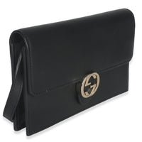 Gucci Black Smooth Calfskin Interlocking G Wallet On Strap Handbag pv