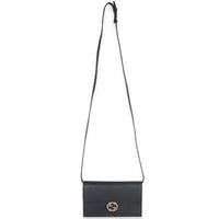 Gucci Black Smooth Calfskin Interlocking G Wallet On Strap Handbag stamp