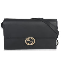 Black Smooth Calfskin Interlocking G Wallet On Strap