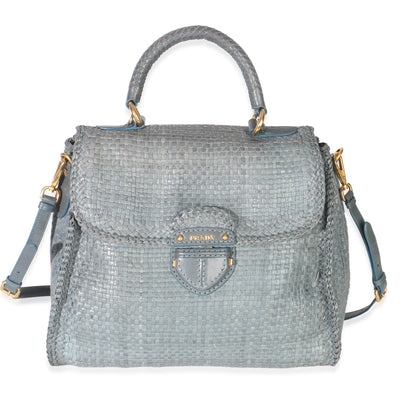 Blue Madras Woven Top Handle Satchel