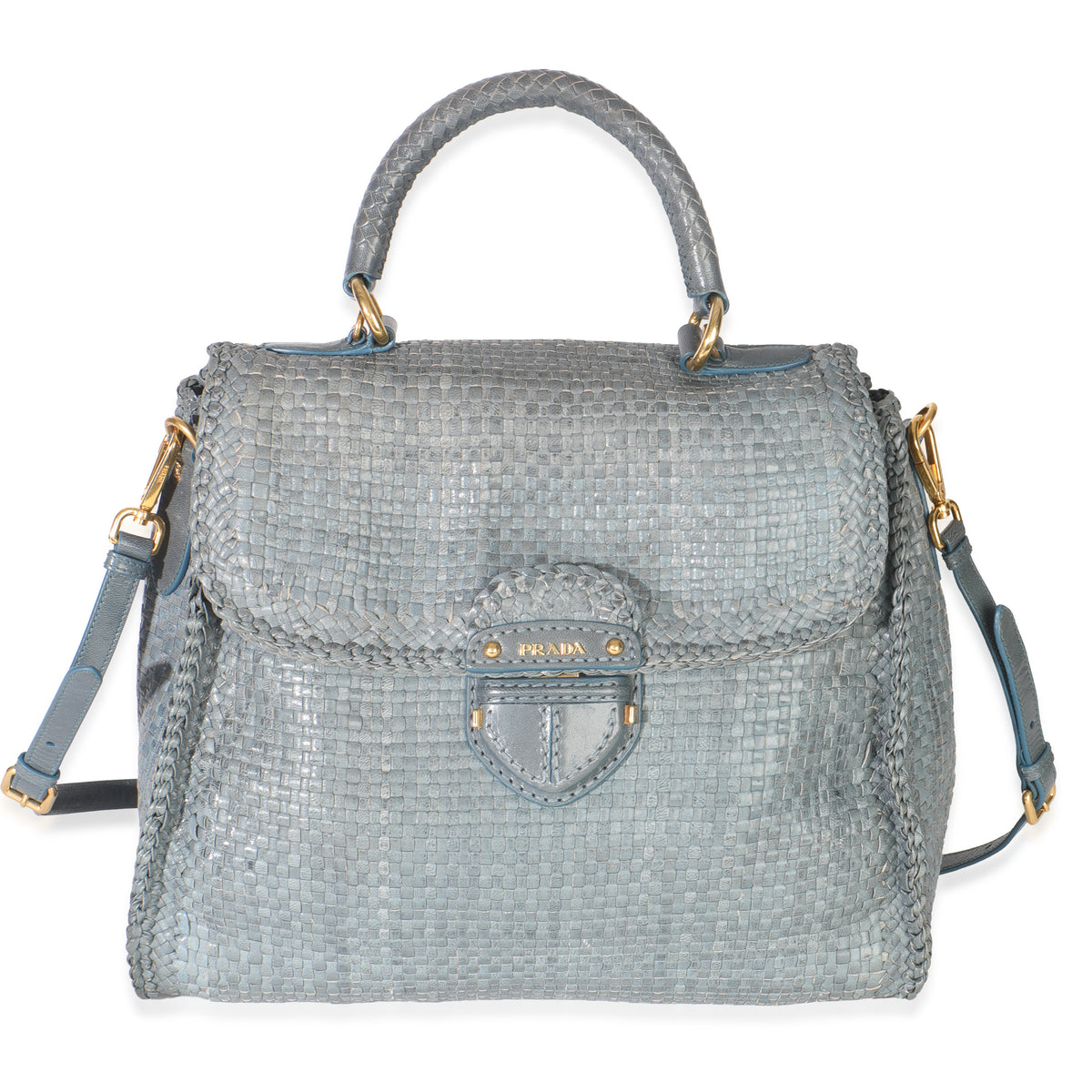 Blue Madras Woven Top Handle Satchel