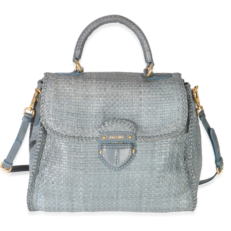 Blue Madras Woven Top Handle Satchel