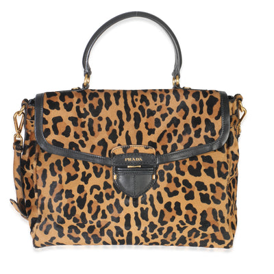 Brown Pony Hair Leopard Top Handle Satchel
