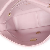 Pink Shiny Quilted Calfskin Mini Pearl Logo Flap Bag