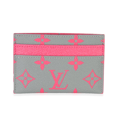 Grey Heritage Monogram Glow Canvas Double Card Holder