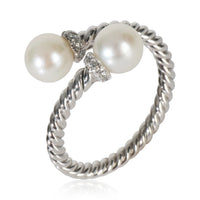 White Gold Pearl and Diamond Solari Bypass Ring