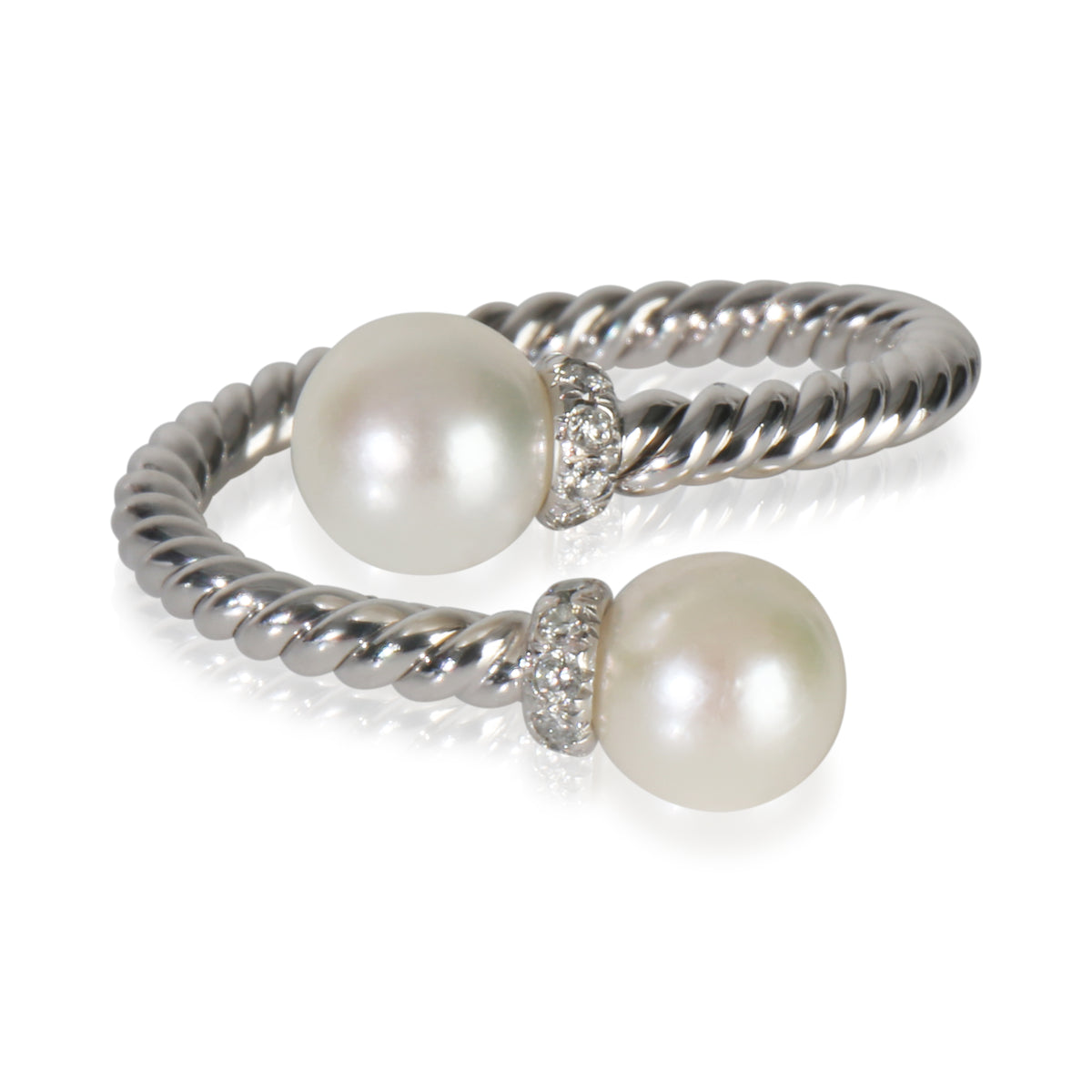 White Gold Pearl and Diamond Solari Bypass Ring