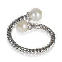 White Gold Pearl and Diamond Solari Bypass Ring