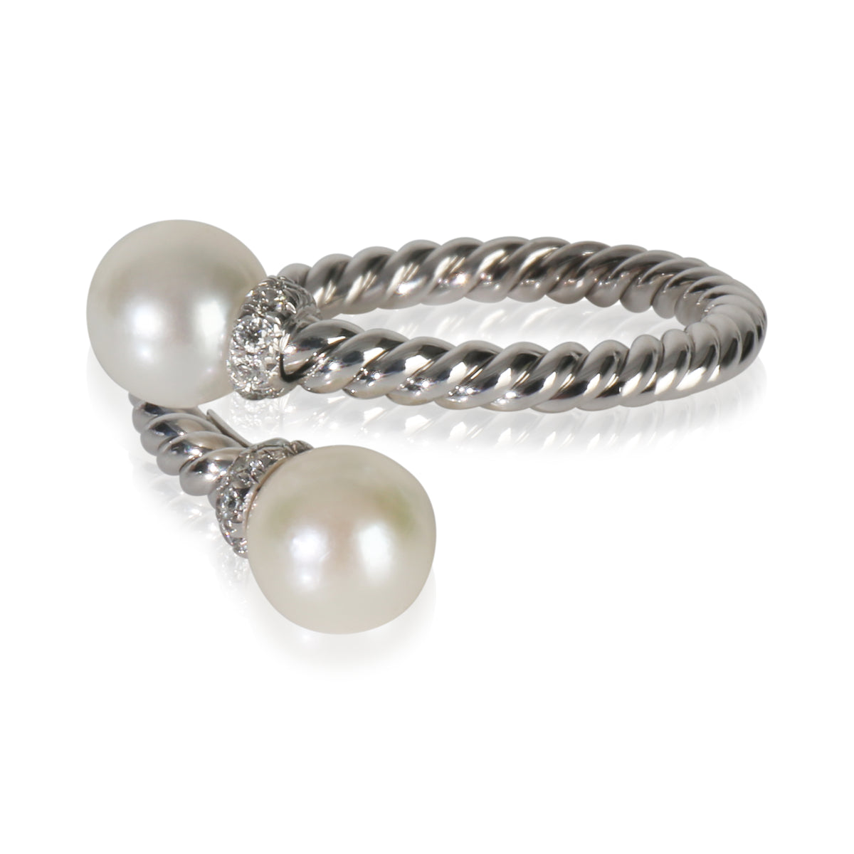 White Gold Pearl and Diamond Solari Bypass Ring