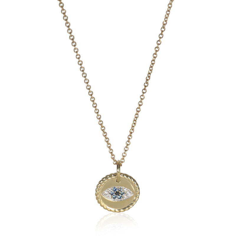 Yellow Gold Sapphire and Diamond Cable Collectibles Evil Eye Pendan