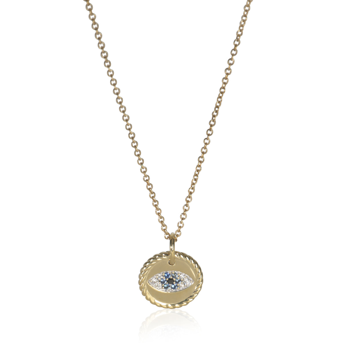 Yellow Gold Sapphire and Diamond Cable Collectibles Evil Eye Pendan