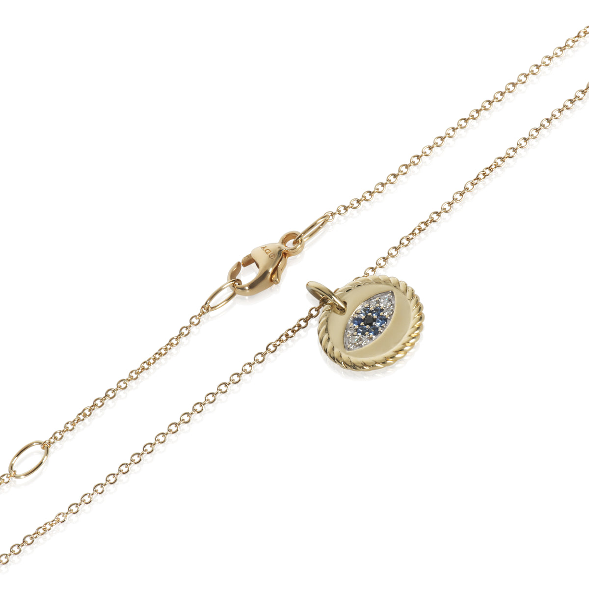 Yellow Gold Sapphire and Diamond Cable Collectibles Evil Eye Pendan