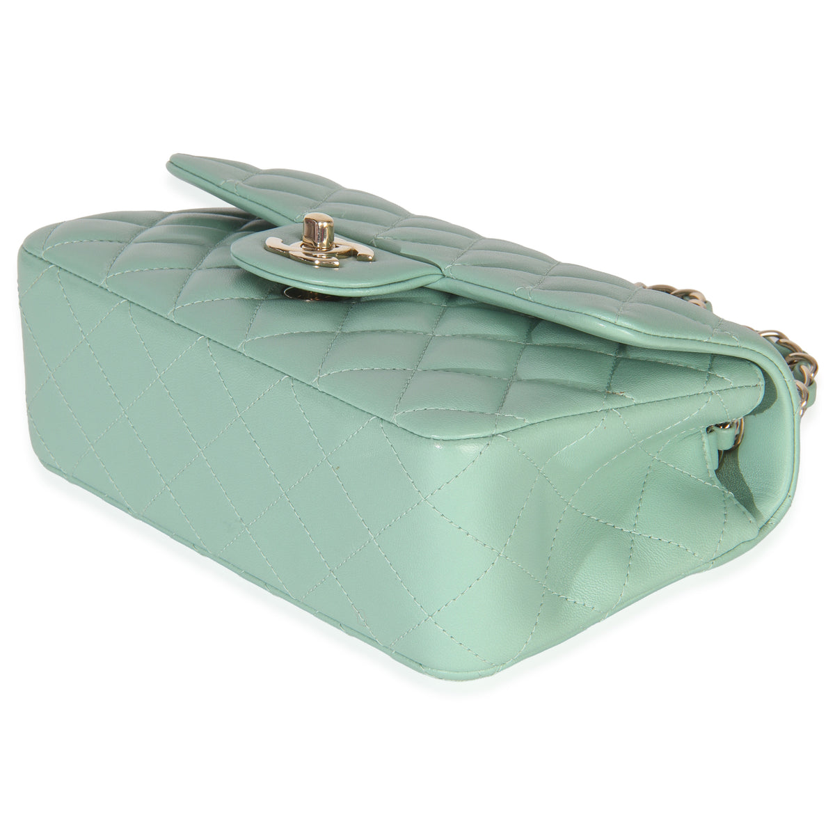 Light Green Quilted Lambskin Mini Rectangular Flap Bag