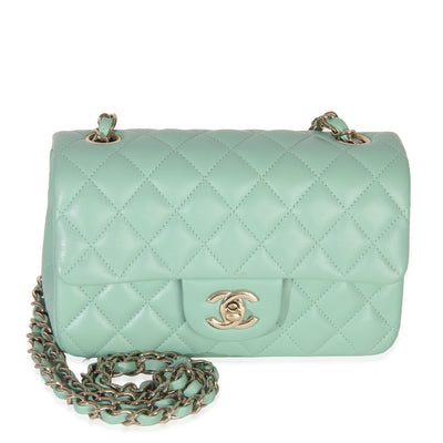 Light Green Quilted Lambskin Mini Rectangular Flap Bag