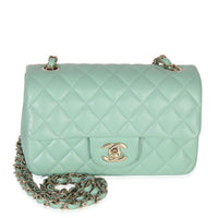 Light Green Quilted Lambskin Mini Rectangular Flap Bag