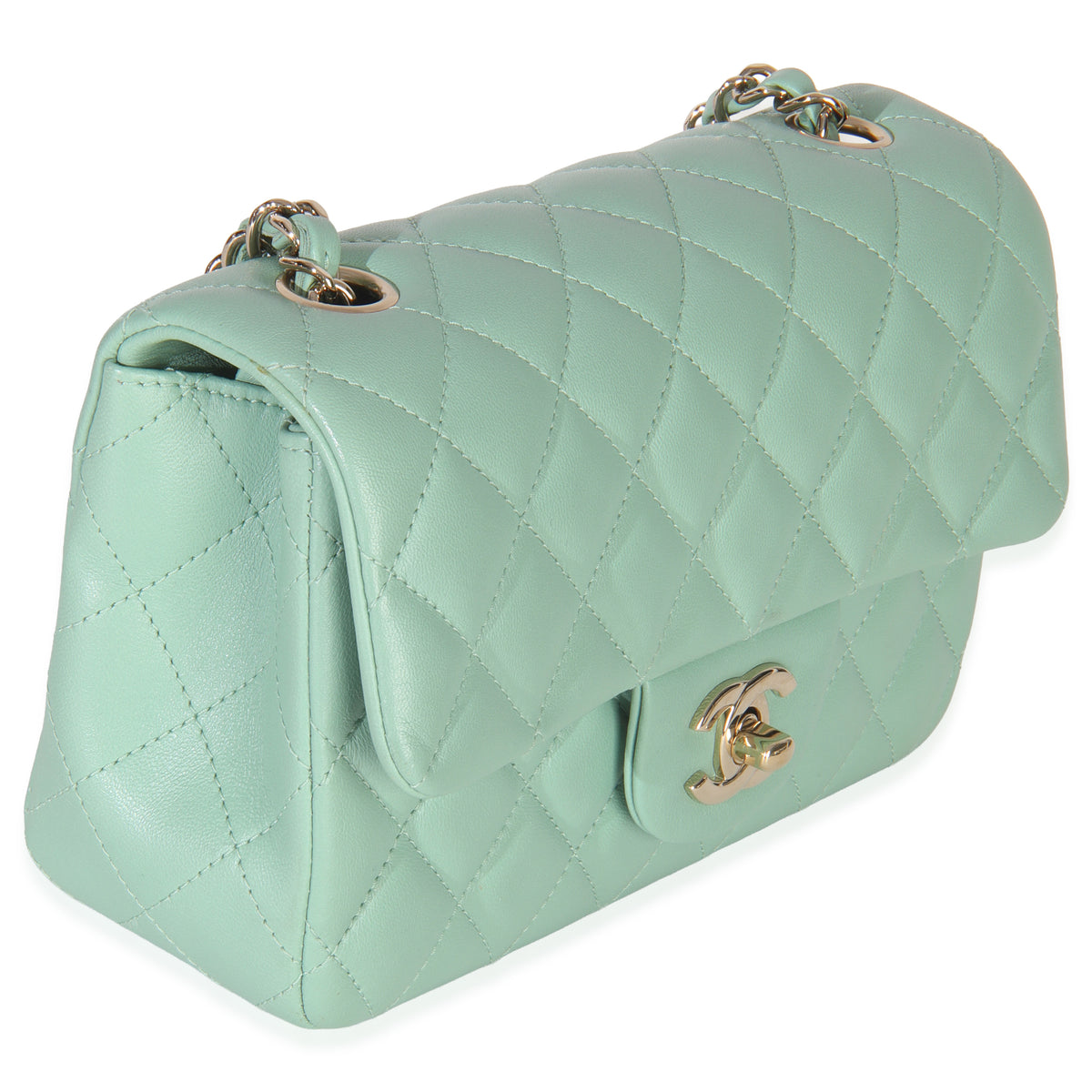 Light Green Quilted Lambskin Mini Rectangular Flap Bag