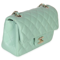 Light Green Quilted Lambskin Mini Rectangular Flap Bag