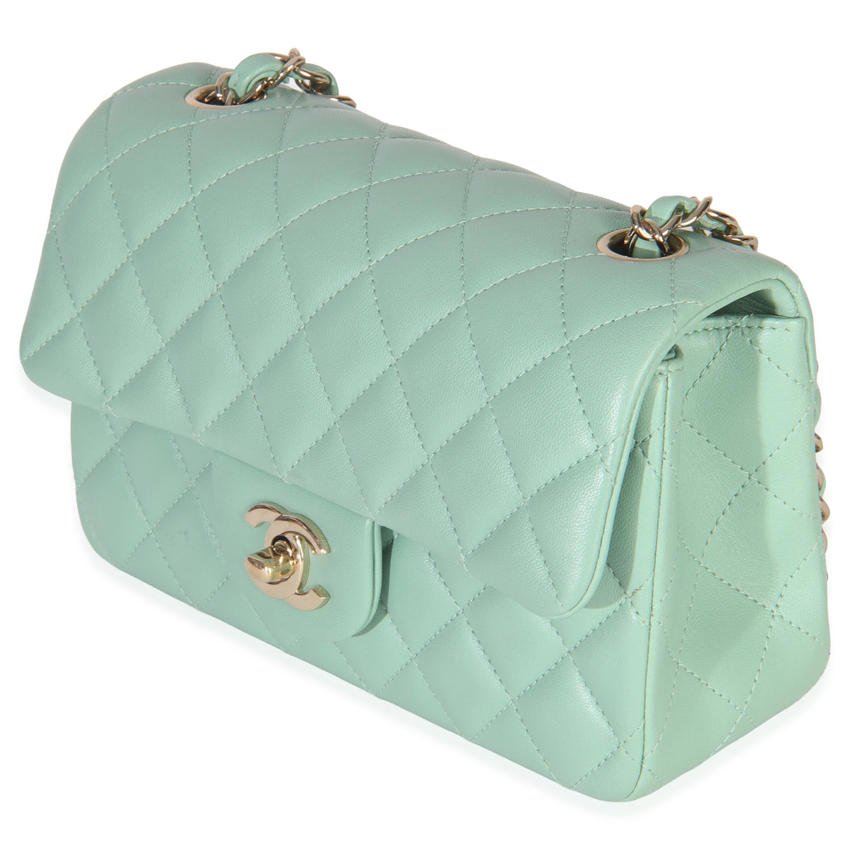 Light Green Quilted Lambskin Mini Rectangular Flap Bag