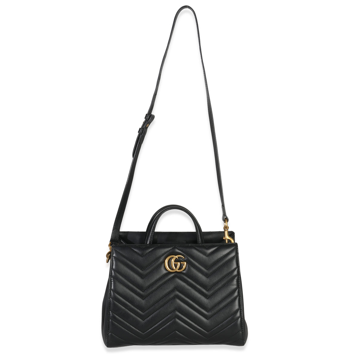 Gucci Black Matelasse Calfskin Small Marmont Top Handle Tote Handbag av