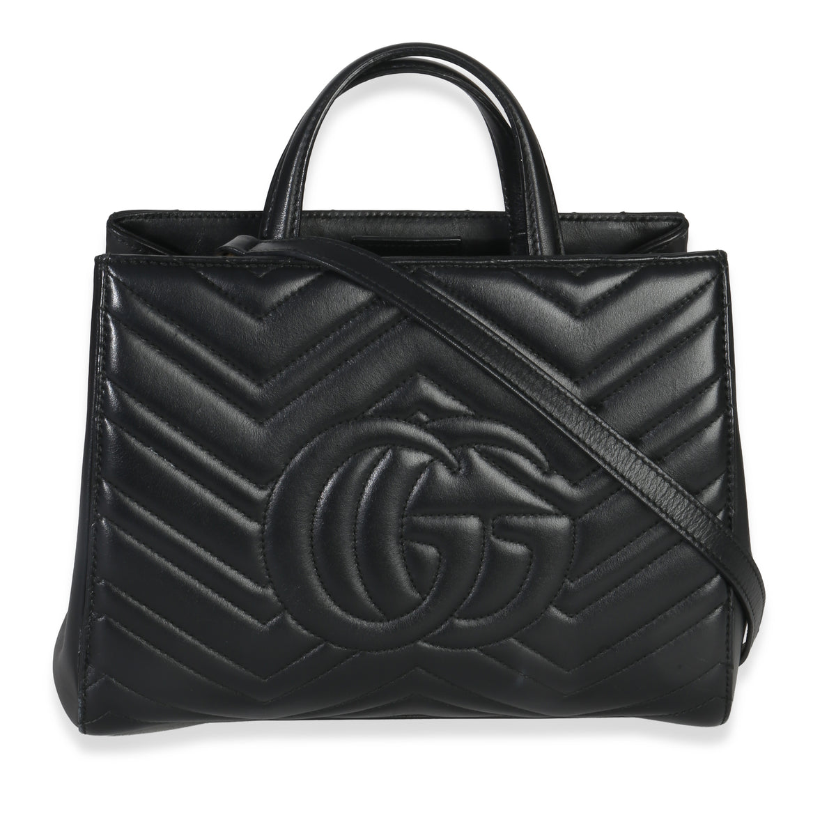 Gucci Black Matelasse Calfskin Small Marmont Top Handle Tote Handbag bv