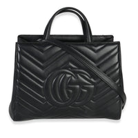 Gucci Black Matelasse Calfskin Small Marmont Top Handle Tote Handbag bv