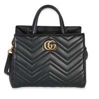 Gucci Black Matelasse Calfskin Small Marmont Top Handle Tote Handbag fv