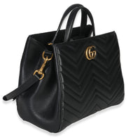 Gucci Black Matelasse Calfskin Small Marmont Top Handle Tote Handbag pv