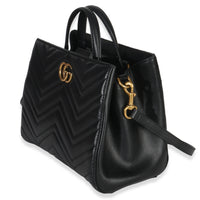 Gucci Black Matelasse Calfskin Small Marmont Top Handle Tote Handbag sv