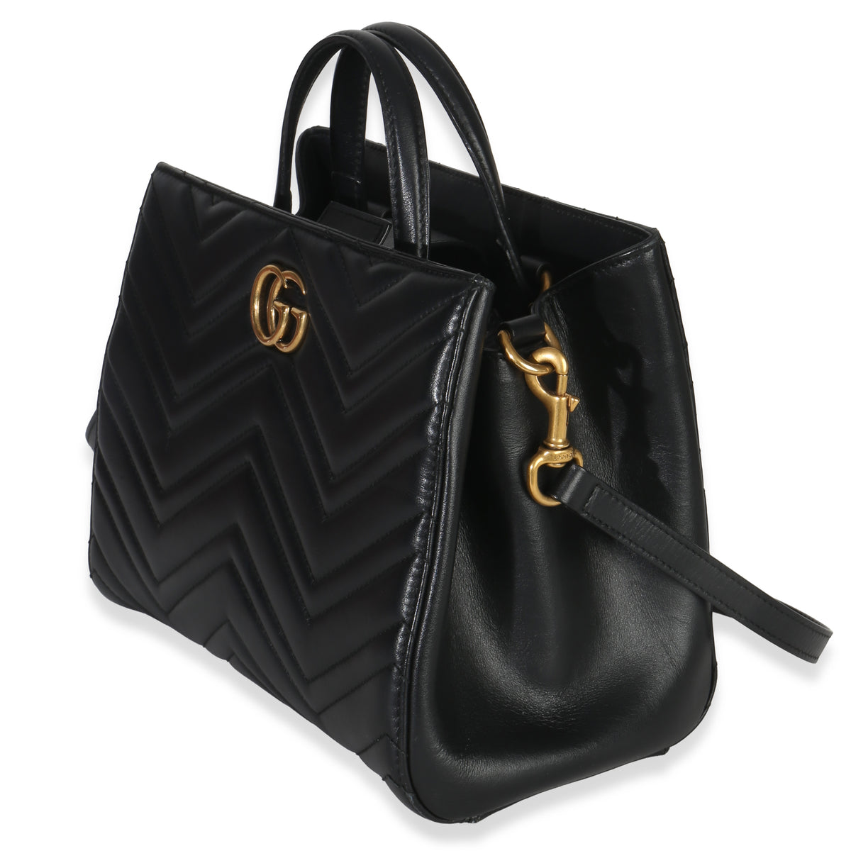 Gucci Black Matelasse Calfskin Small Marmont Top Handle Tote Handbag sv