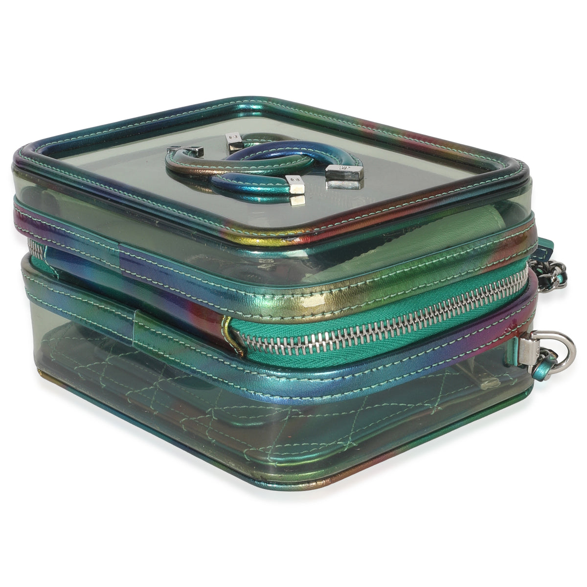 Green Iridescent PVC Small Filigree Vanity Case