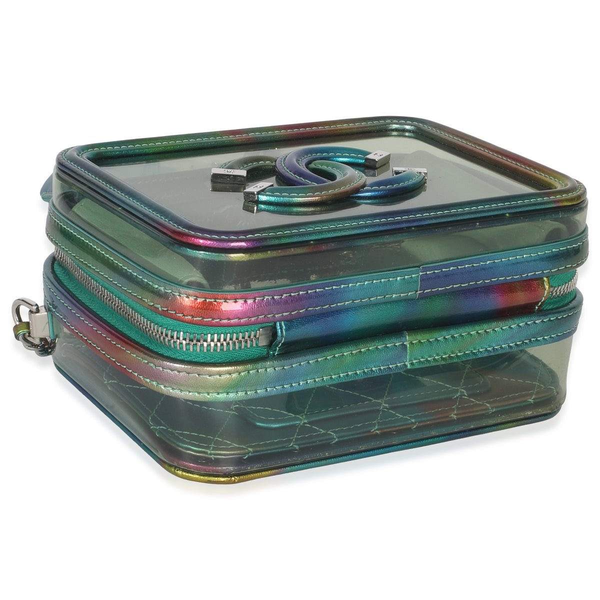 Green Iridescent PVC Small Filigree Vanity Case