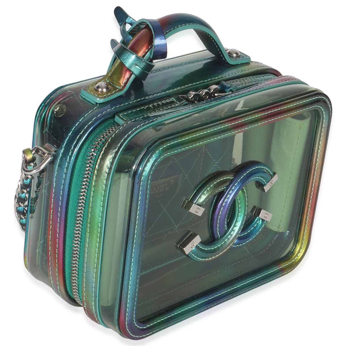 Green Iridescent PVC Small Filigree Vanity Case