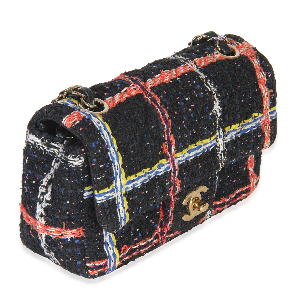 Black Multicolor Quilted Tweed Mini Rectangular Flap Bag