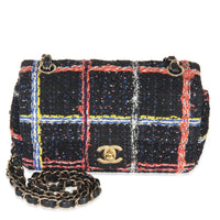 Black Multicolor Quilted Tweed Mini Rectangular Flap Bag