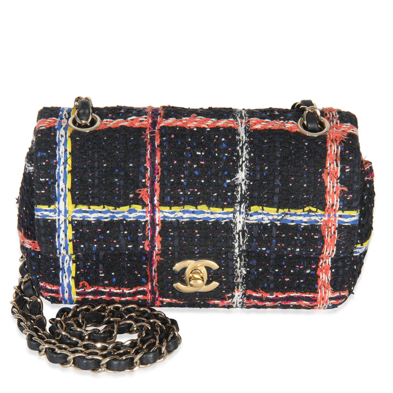Black Multicolor Quilted Tweed Mini Rectangular Flap Bag