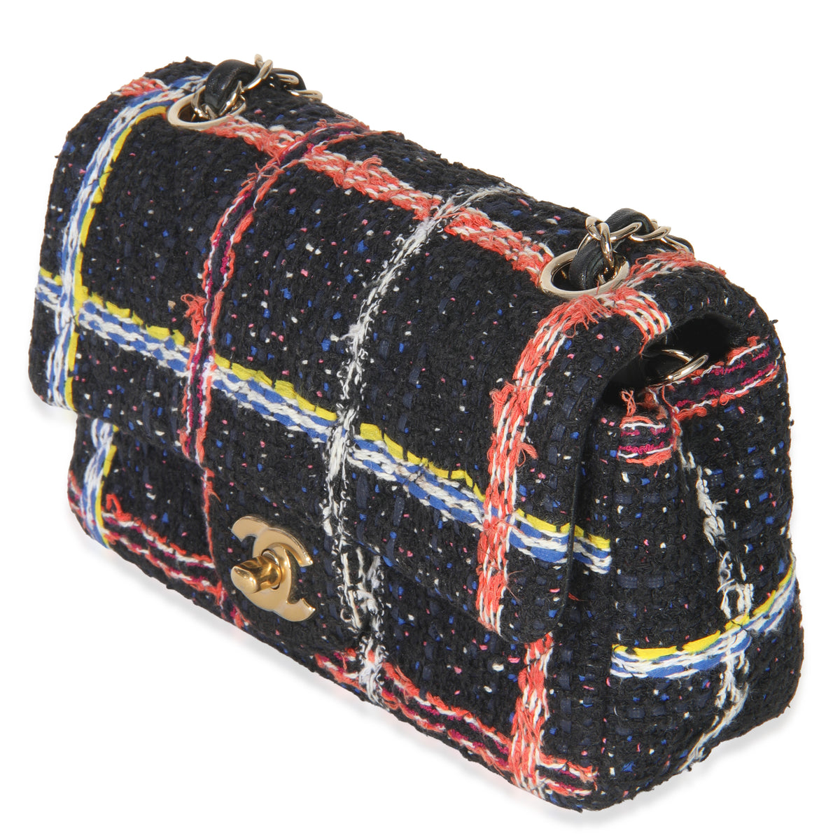 Black Multicolor Quilted Tweed Mini Rectangular Flap Bag