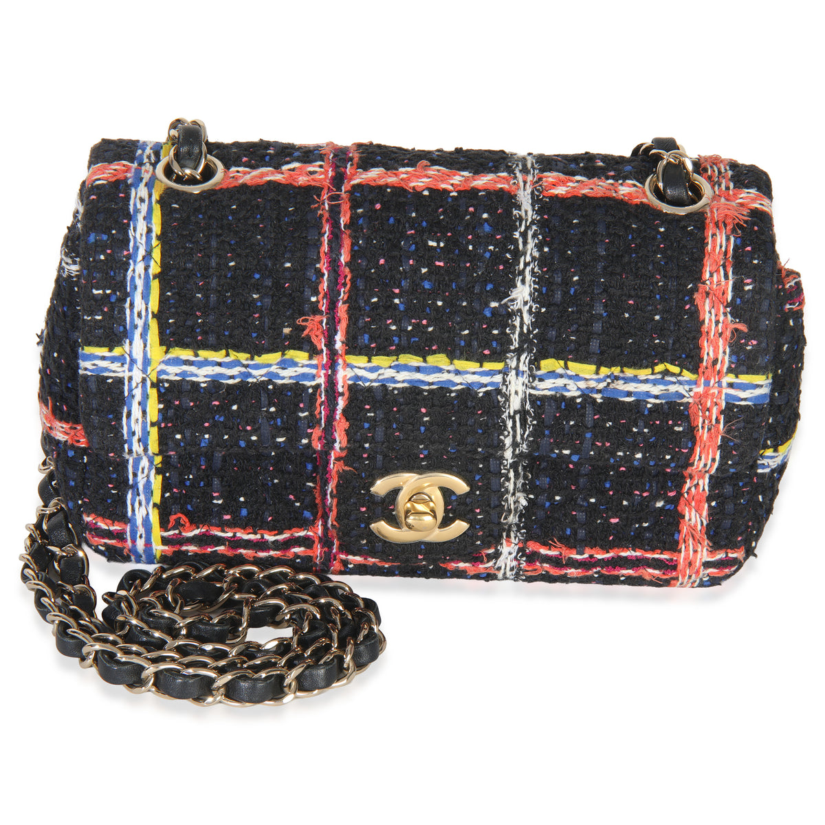 Black Multicolor Quilted Tweed Mini Rectangular Flap Bag