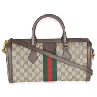 Beige GG Monogram Canvas Web Medium Ophidia Boston Bag