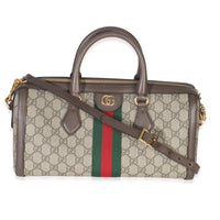 Beige GG Monogram Canvas Web Medium Ophidia Boston Bag