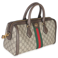 Beige GG Monogram Canvas Web Medium Ophidia Boston Bag