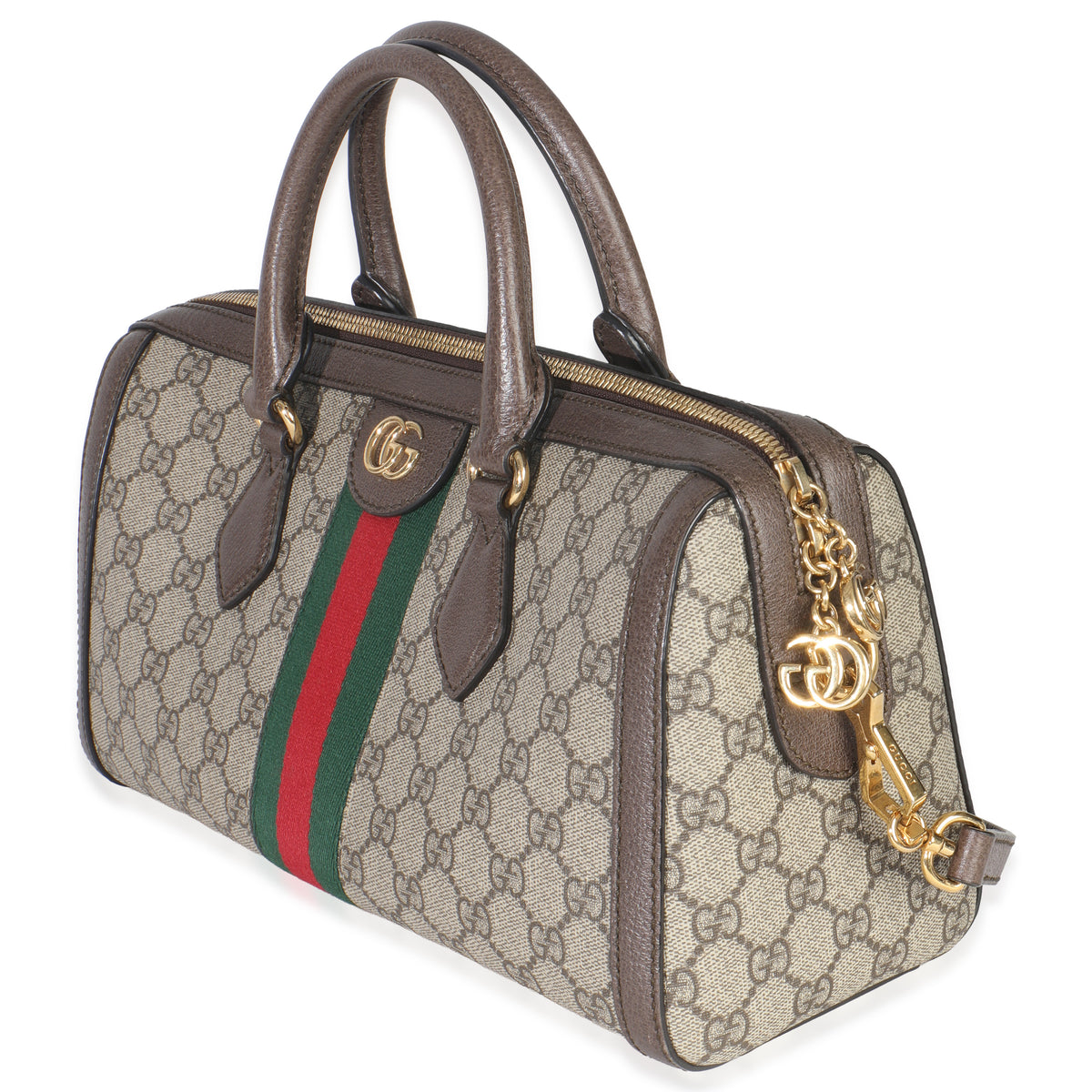 Beige GG Monogram Canvas Web Medium Ophidia Boston Bag