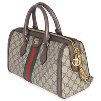 Beige GG Monogram Canvas Web Medium Ophidia Boston Bag