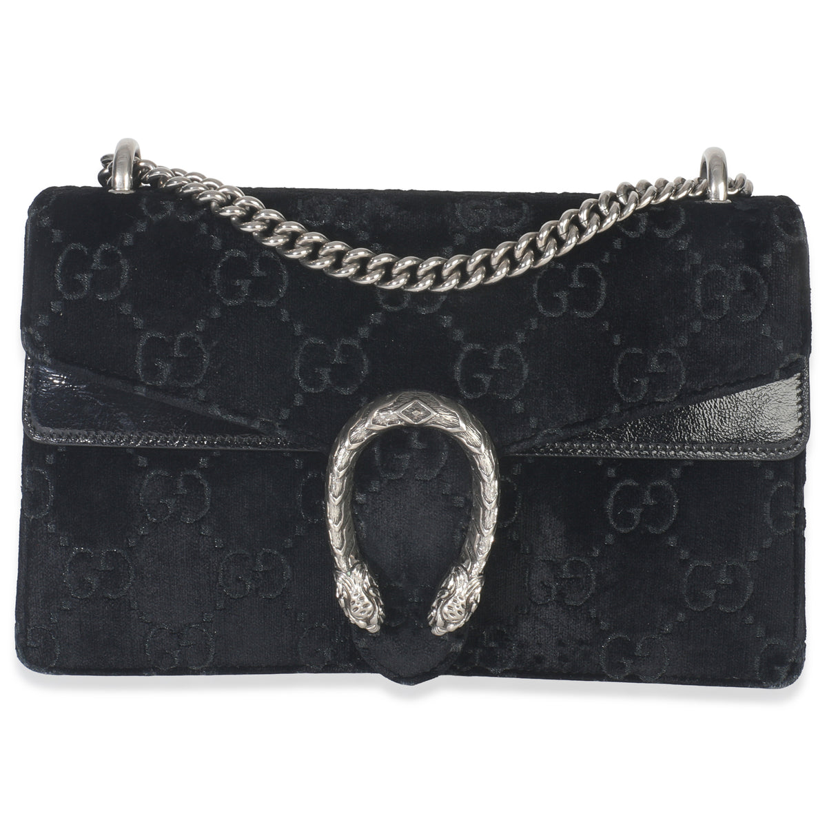 Gucci Black GG Embossed Velvet Small Dionysus Chain Bag Handbag fv