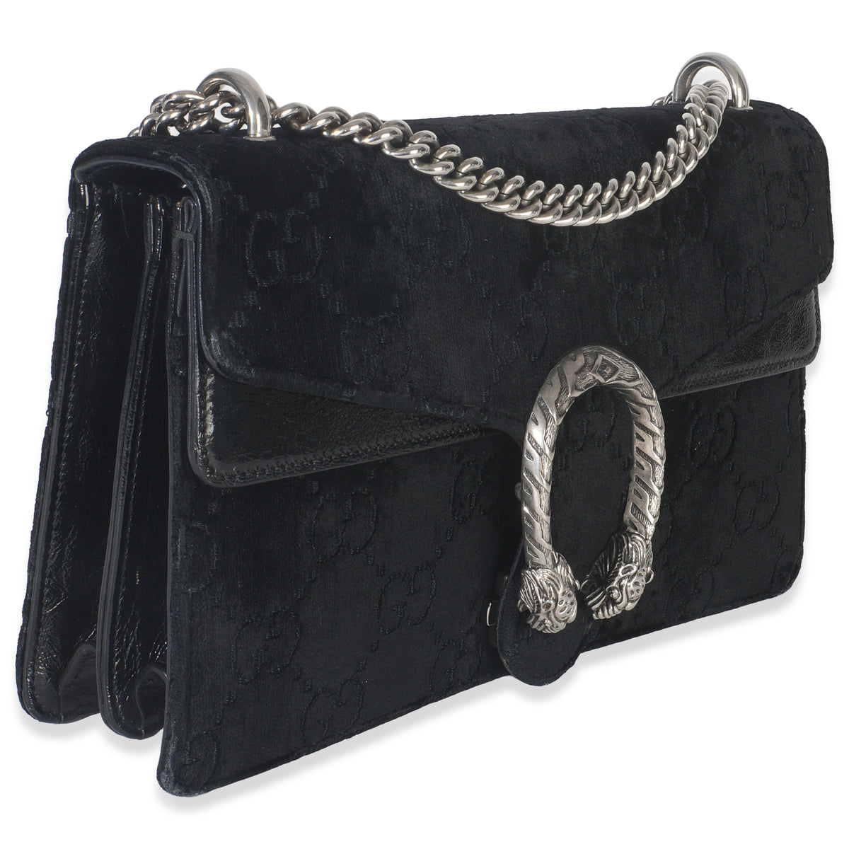 Gucci Black GG Embossed Velvet Small Dionysus Chain Bag Handbag pv