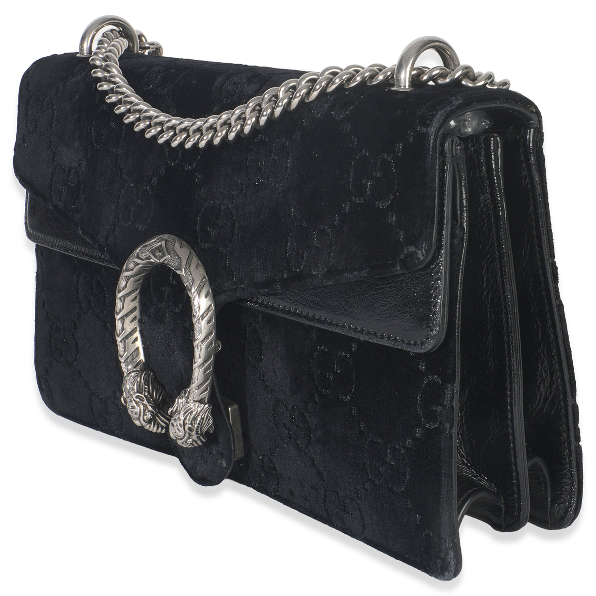 Gucci Black GG Embossed Velvet Small Dionysus Chain Bag Handbag sv
