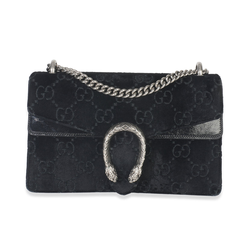 Black GG Embossed Velvet Small Dionysus Chain Bag