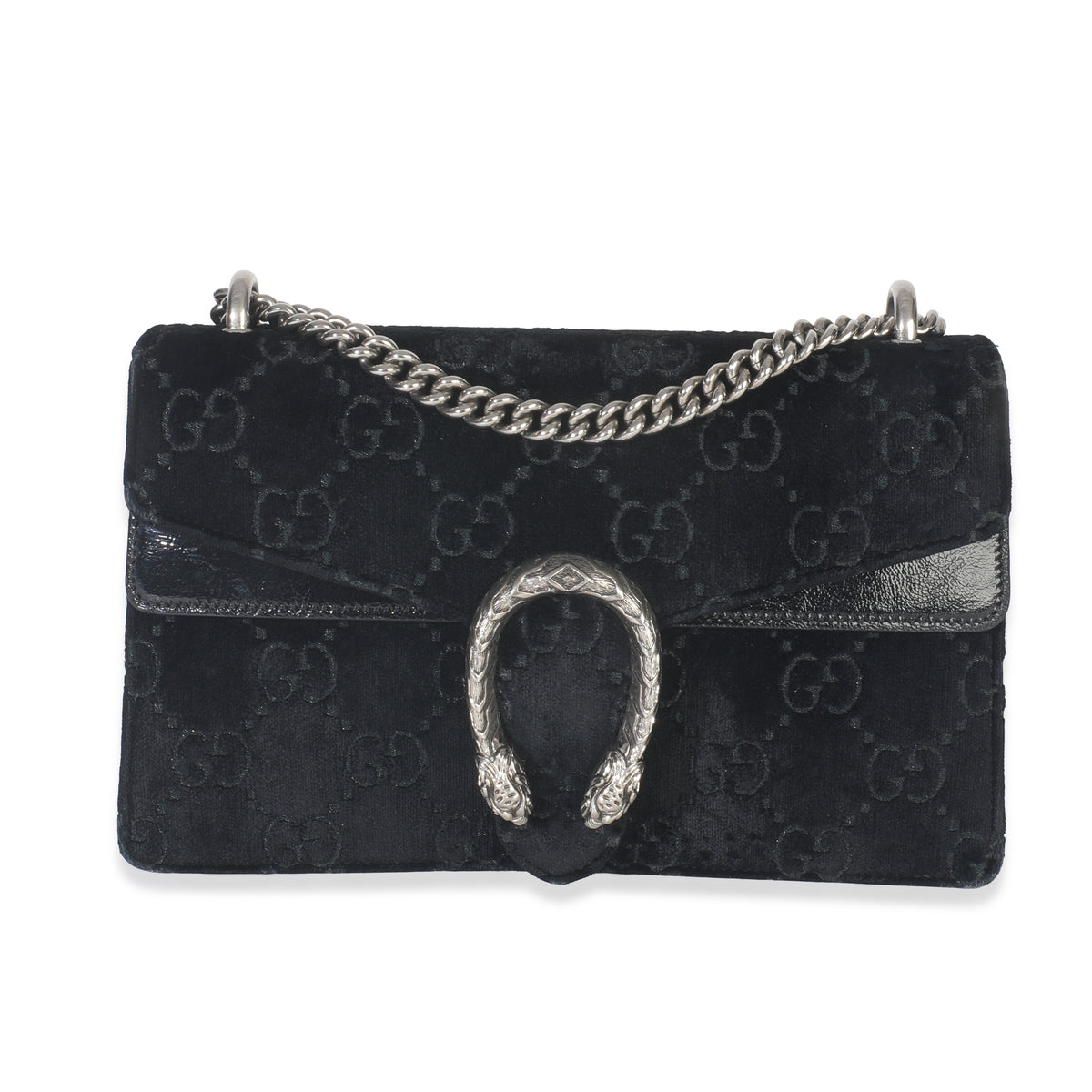 Black GG Embossed Velvet Small Dionysus Chain Bag