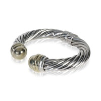 Yellow Gold & Sterling Silver  10mm Hinged Cable Bracelet