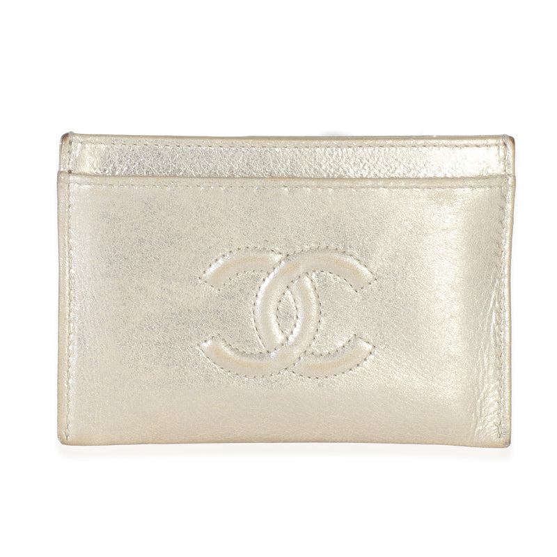 Silver Metallic Calfskin Timeless CC Card Holder